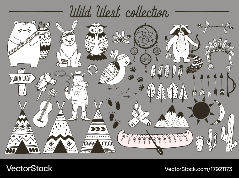 Boho collection with wild west design elements Vector Image