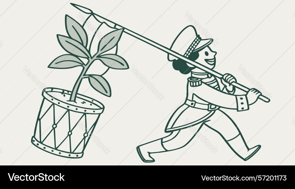 Child marching with drum and flag design vector image