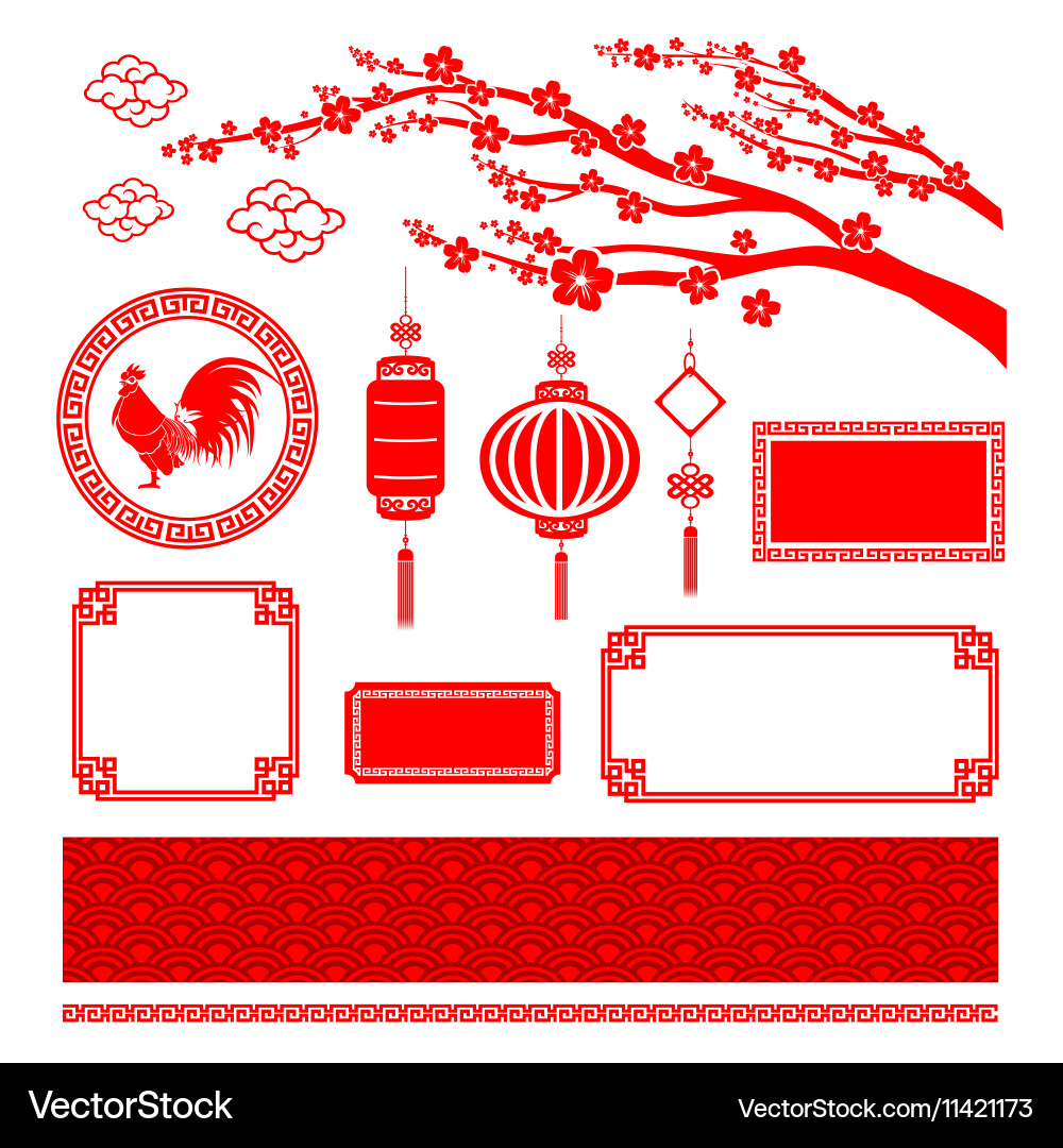Chinese Red Frame Border Element vector image
