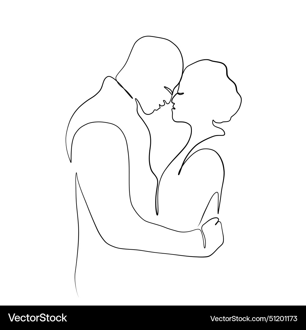 Continuous drawing of lines line art kissing Continuous drawing of lines line art kissing Vector Image