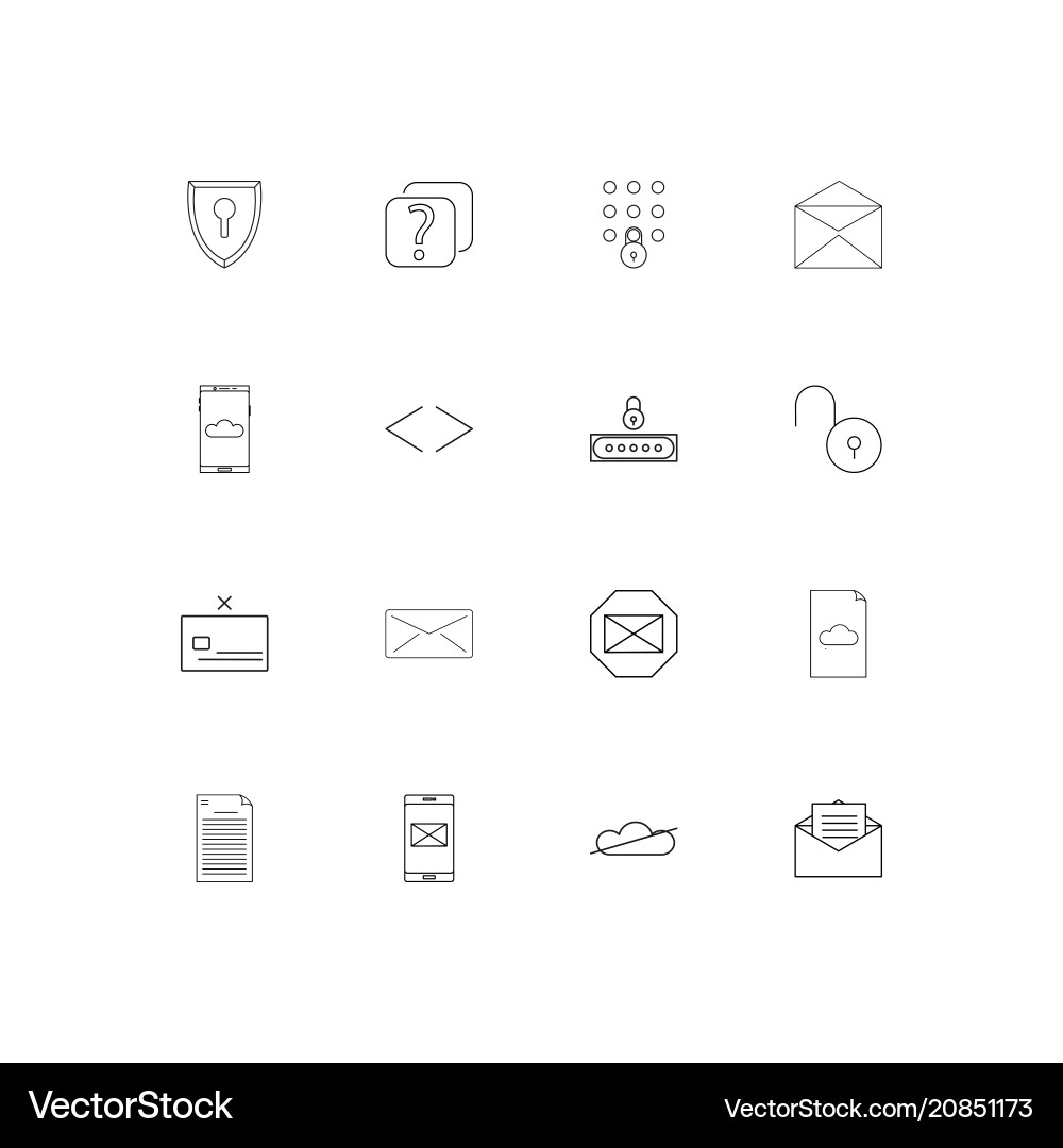 Cyber security linear thin icons set outlined vector image