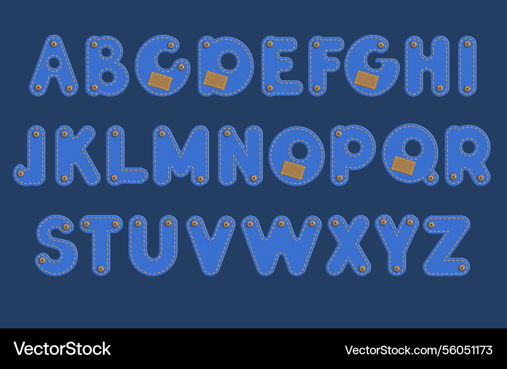 Decorative denim kids font blue textile capital Decorative denim kids font blue textile capital vector image