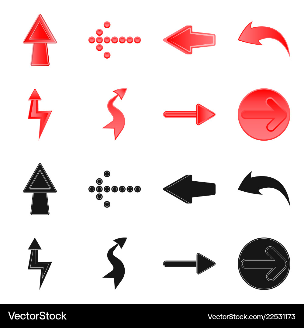 Design of element and arrow icon set vector image