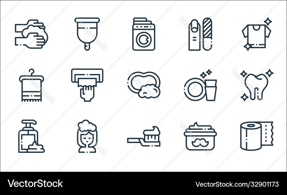 Hygiene routine line icons linear set quality Hygiene routine line icons linear set quality vector image