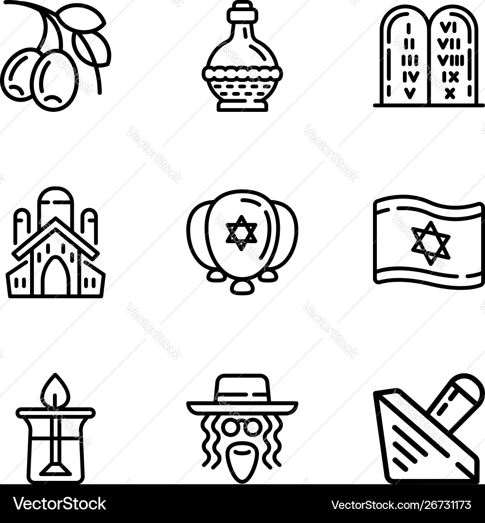 Jewish objects icon set outline style Jewish objects icon set outline style vector image