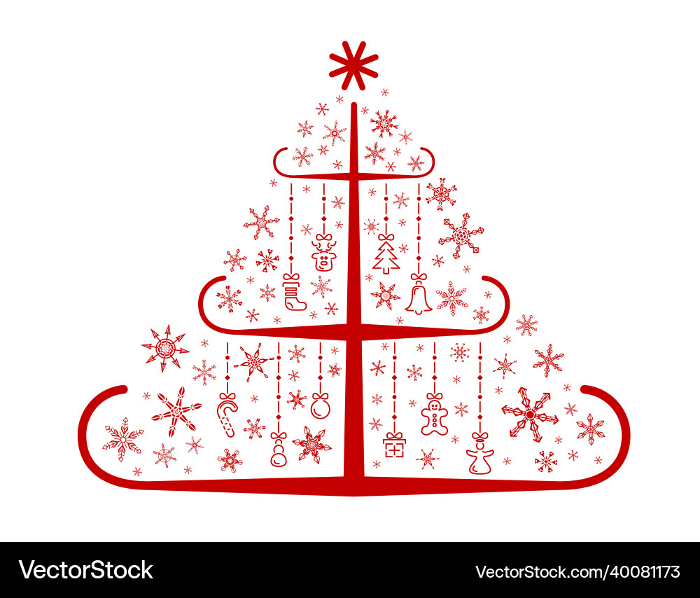 Red christmas tree made of lines with different Vector Image