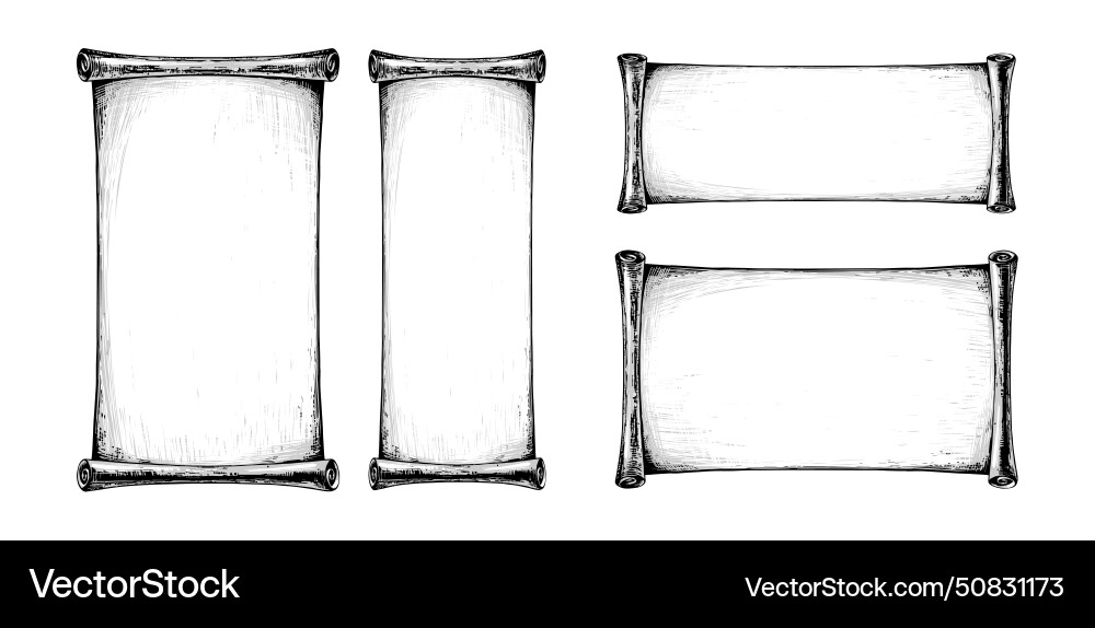 Set of unfolded rolls paper papyrus scroll Set of unfolded rolls paper papyrus scroll vector image