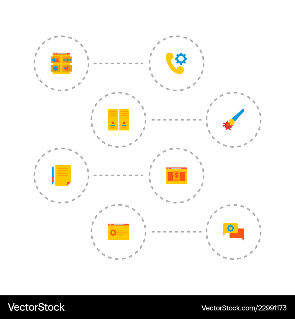Set of website development icons flat style Set of website development icons flat style Vector Image