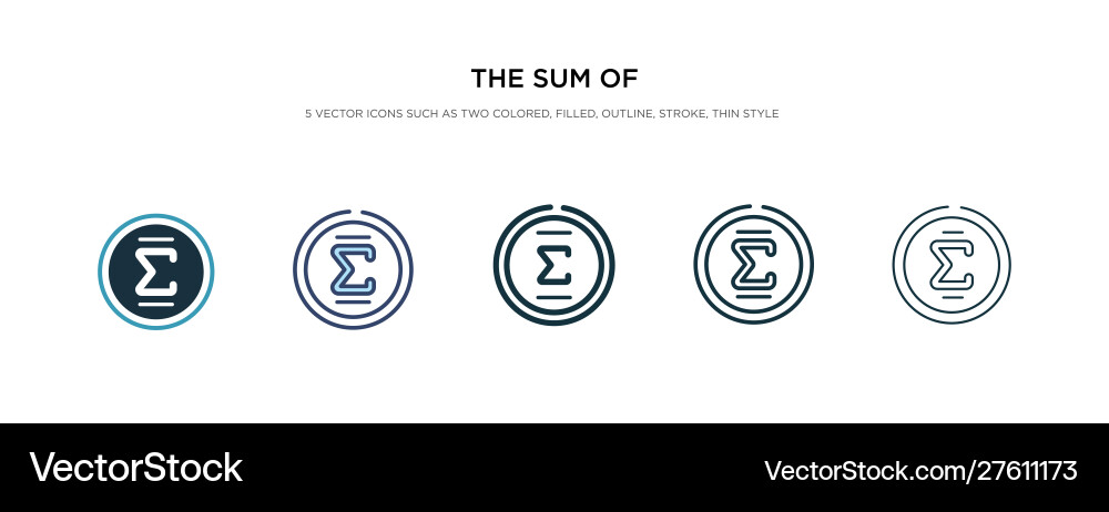 Sum icon in different style two colored vector image
