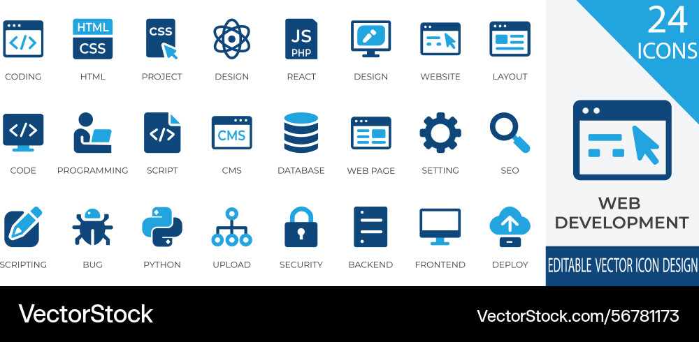 Web development and coding icon set solid style vector image