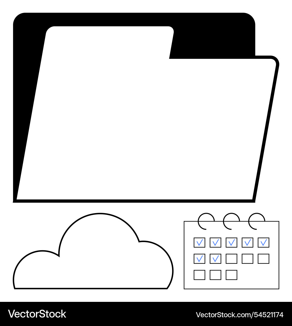 File folder with cloud storage and calendar icons Vector Image