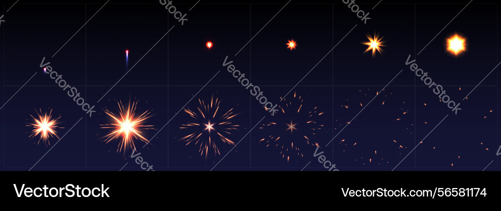 Firework explosion animation frames set Firework explosion animation frames set vector image