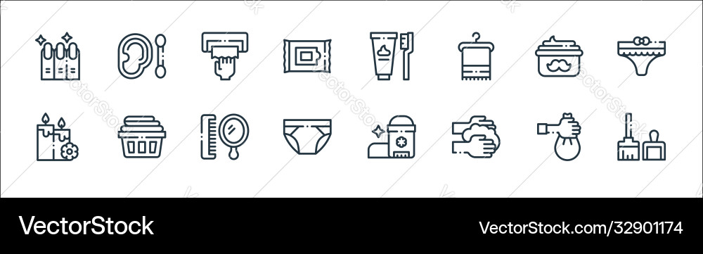 Hygiene routine line icons linear set quality Hygiene routine line icons linear set quality vector image