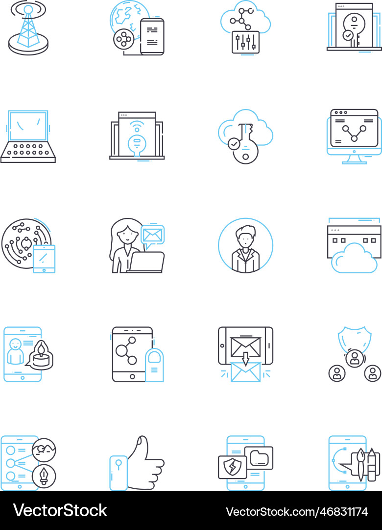 Internet relations linear icons set connection Vector Image