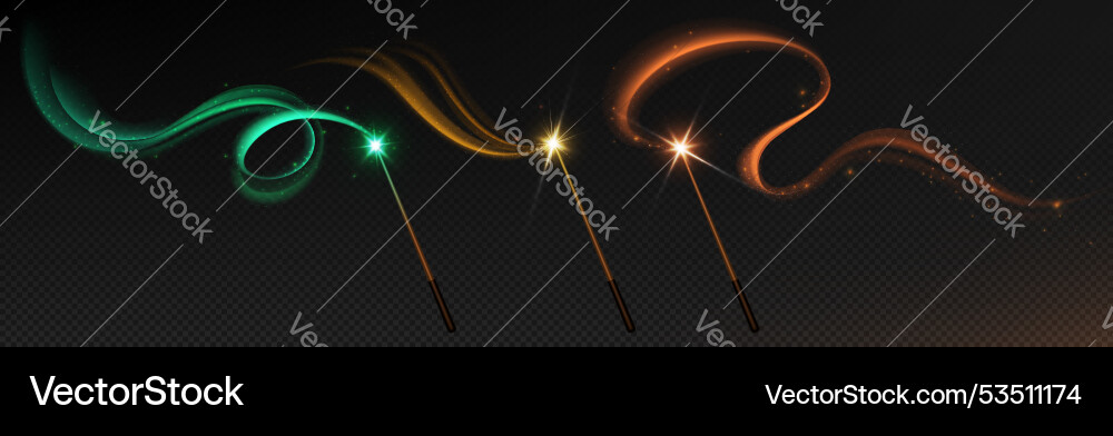 Magic wands set with sparkling swirls Magic wands set with sparkling swirls vector image