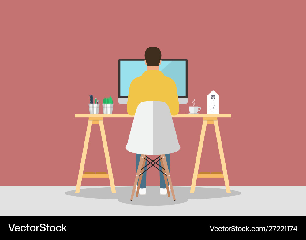 Man Working on Computer - Modern Office vector image