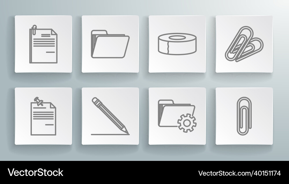 Set line note paper with pinned pushbutton Vector Image