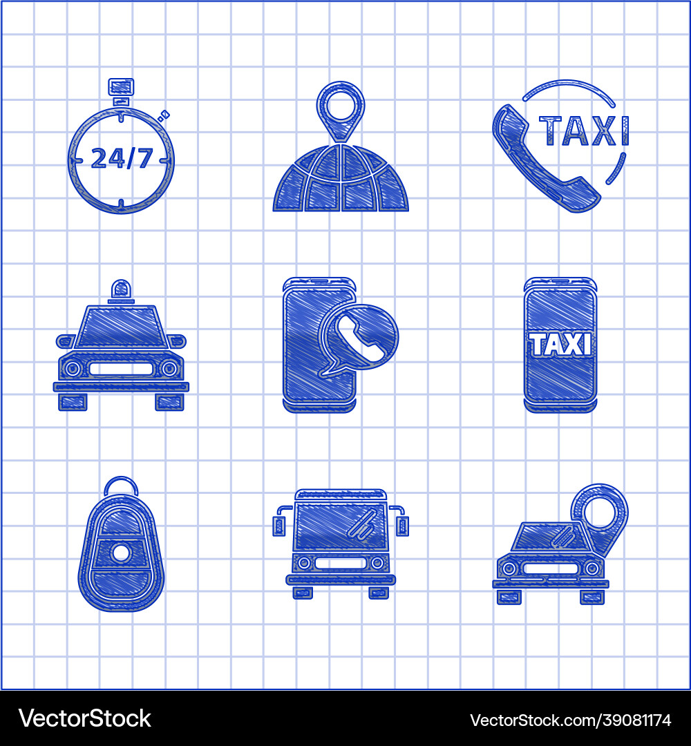 Set taxi call telephone service bus map pointer Set taxi call telephone service bus map pointer vector image