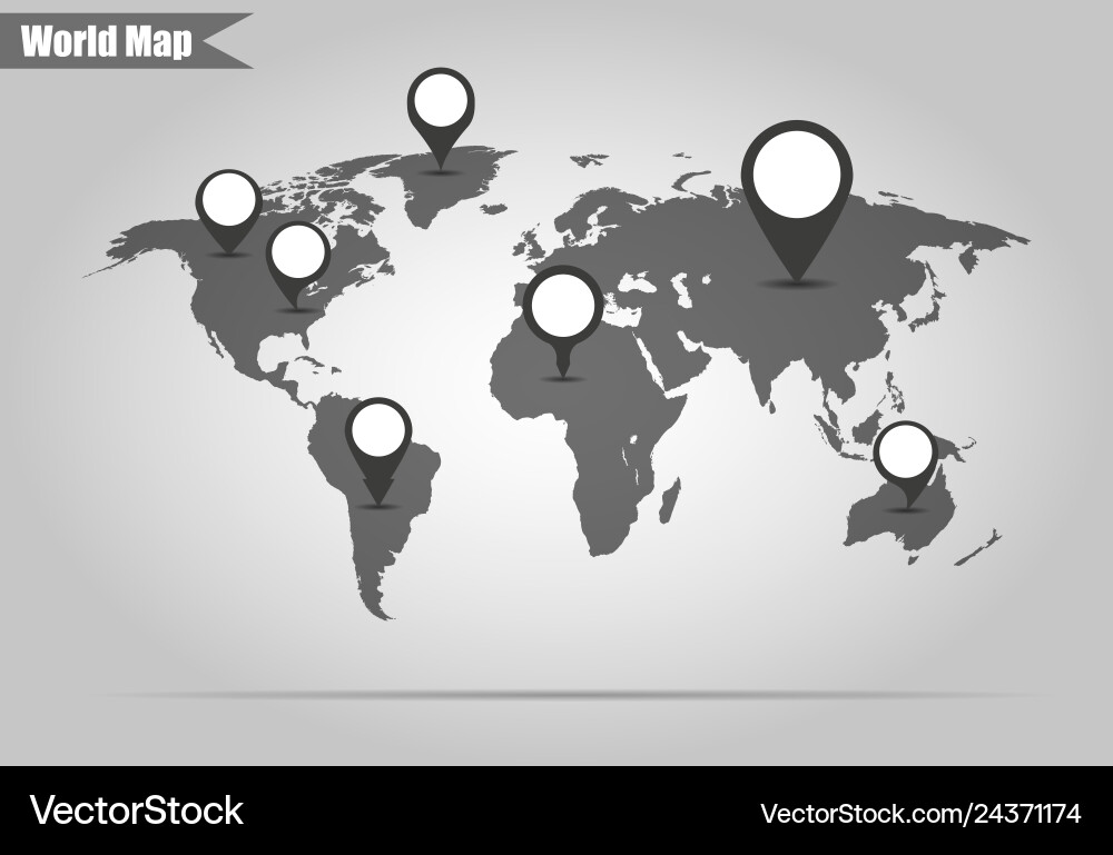 World map with pointers to different countries World map with pointers to different countries vector image