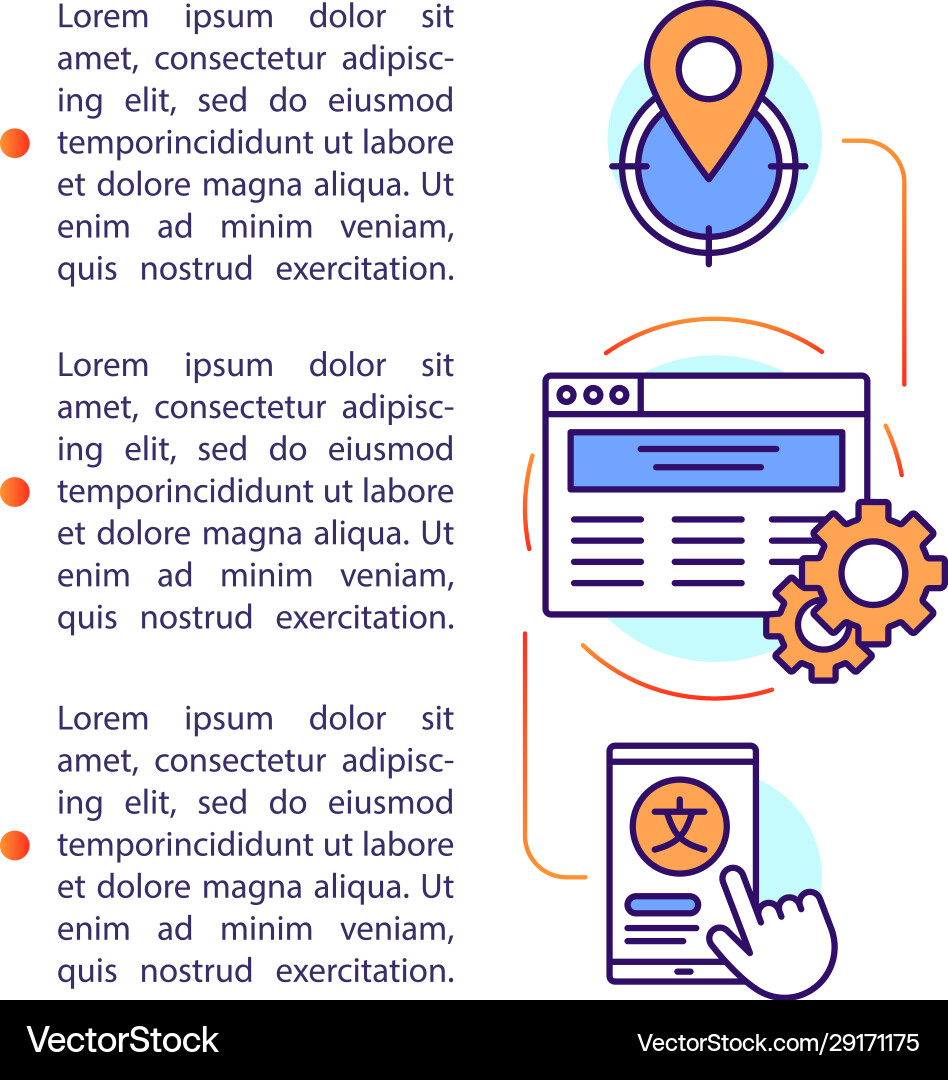 Application localization article page template Application localization article page template vector image