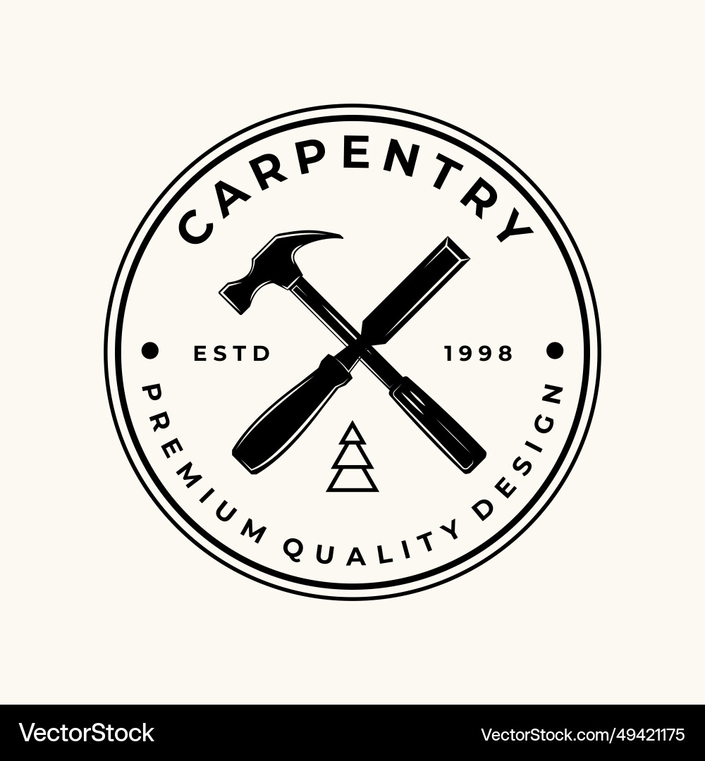 Hammer and chisel carpentry badge logo design Hammer and chisel carpentry badge logo design vector image