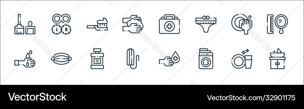 Hygiene routine line icons linear set quality Hygiene routine line icons linear set quality Vector Image