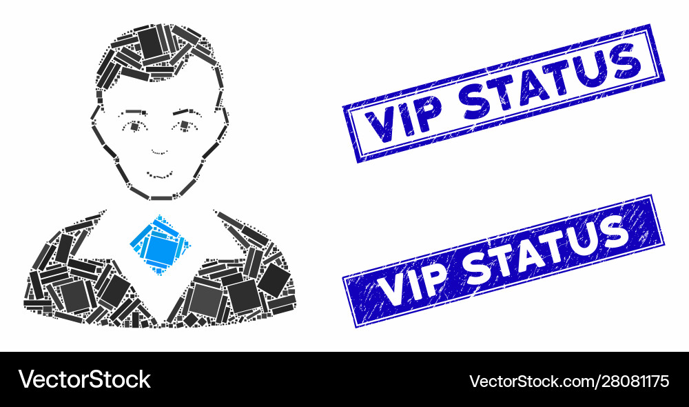 Man mosaic and scratched rectangle vip status Man mosaic and scratched rectangle vip status Vector Image