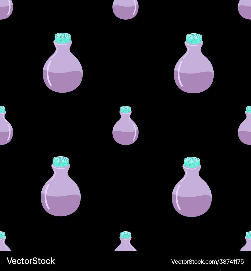 Pattern with potion bottles on a black background Pattern with potion bottles on a black background vector image