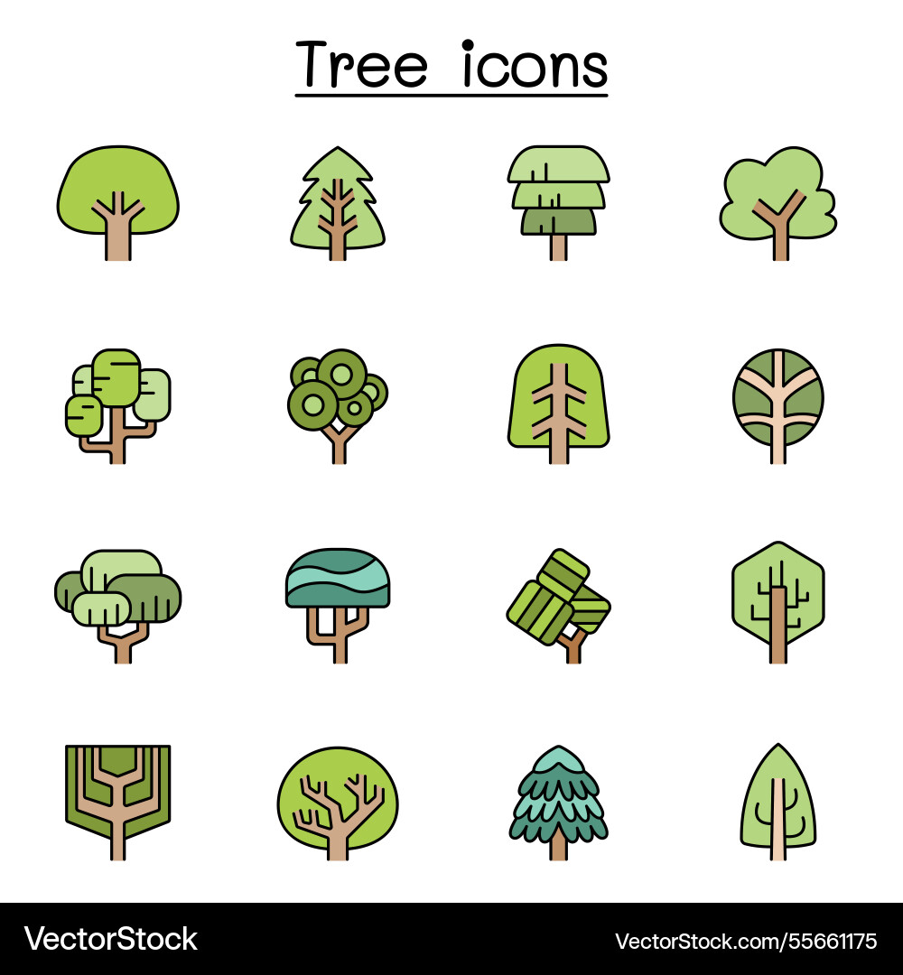Tree icon set color line style Tree icon set color line style vector image