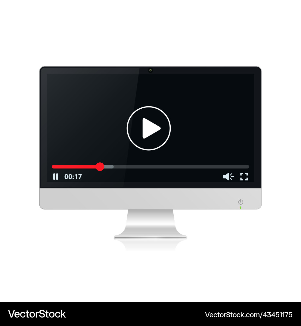 Video player on realistic pc computer monitor Video player on realistic pc computer monitor vector image