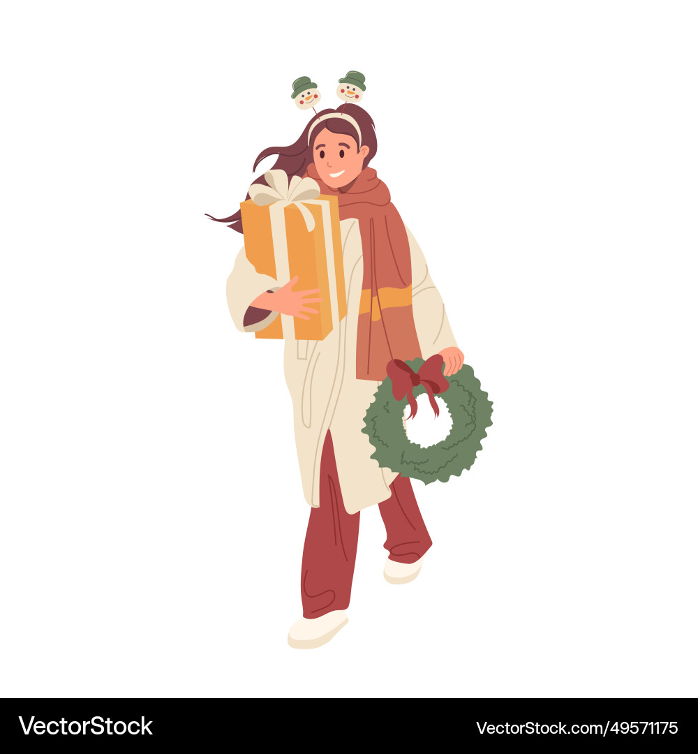 Young woman customer cartoon character walking Young woman customer cartoon character walking vector image