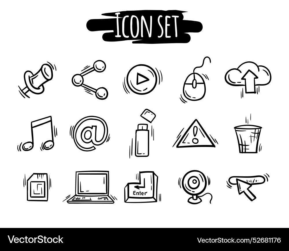 Black and white icons of internet user interface Vector Image