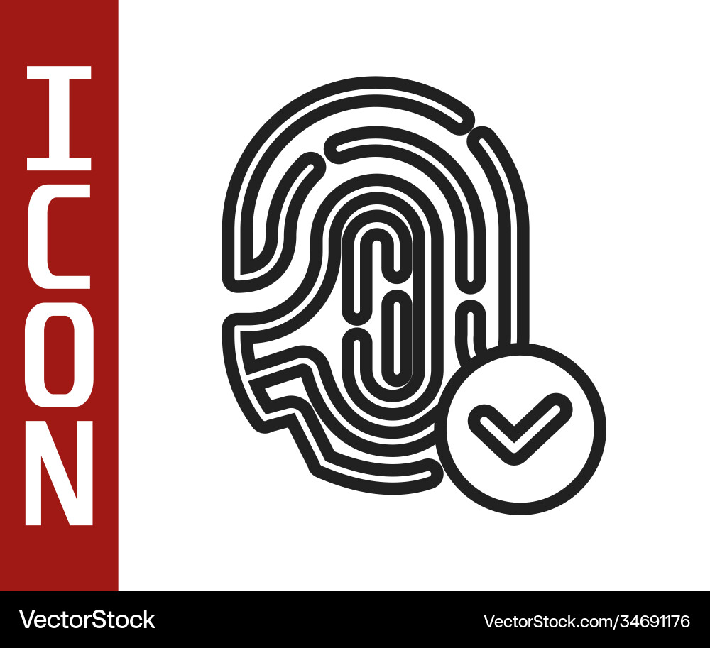 Black line fingerprint with check mark icon Black line fingerprint with check mark icon vector image