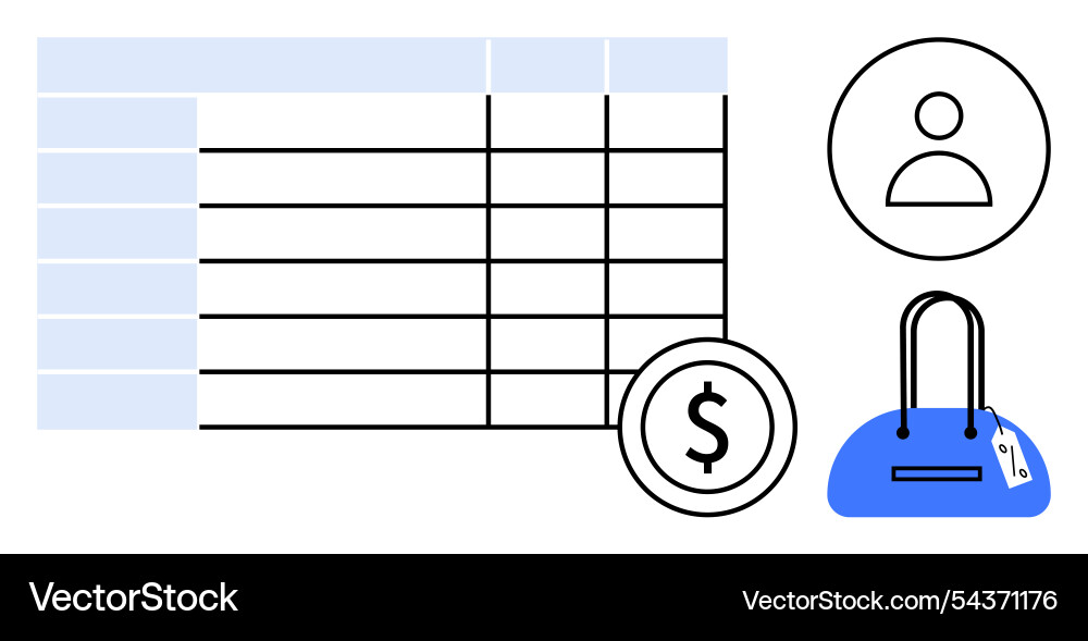 Data table with user icon money coin and handbag Data table with user icon money coin and handbag Vector Image