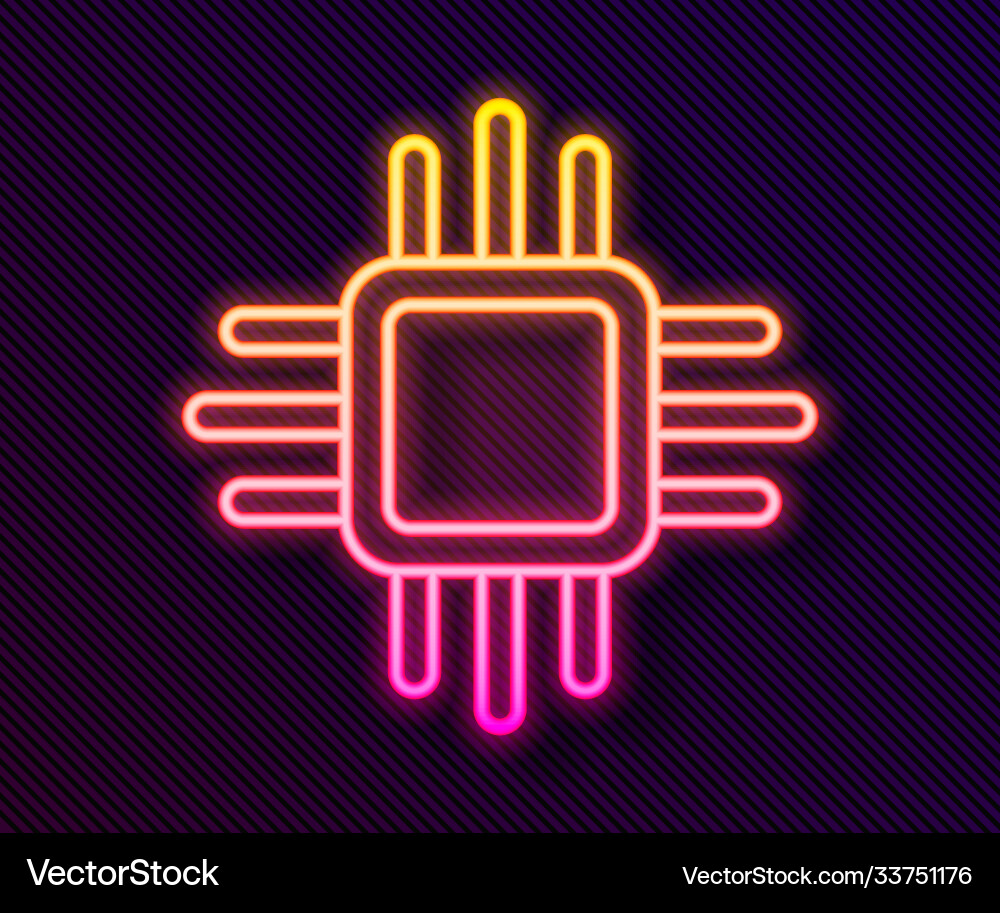 Glowing neon line computer processor Glowing neon line computer processor vector image
