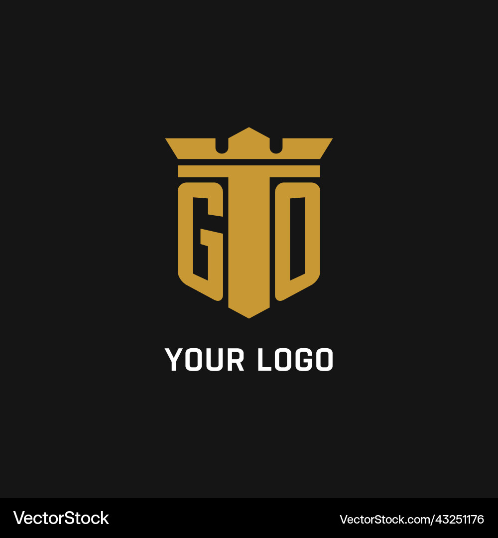 Go initial logo with shield and crown style Vector Image