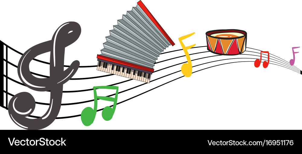 Musical instruments with music notes in background Vector Image