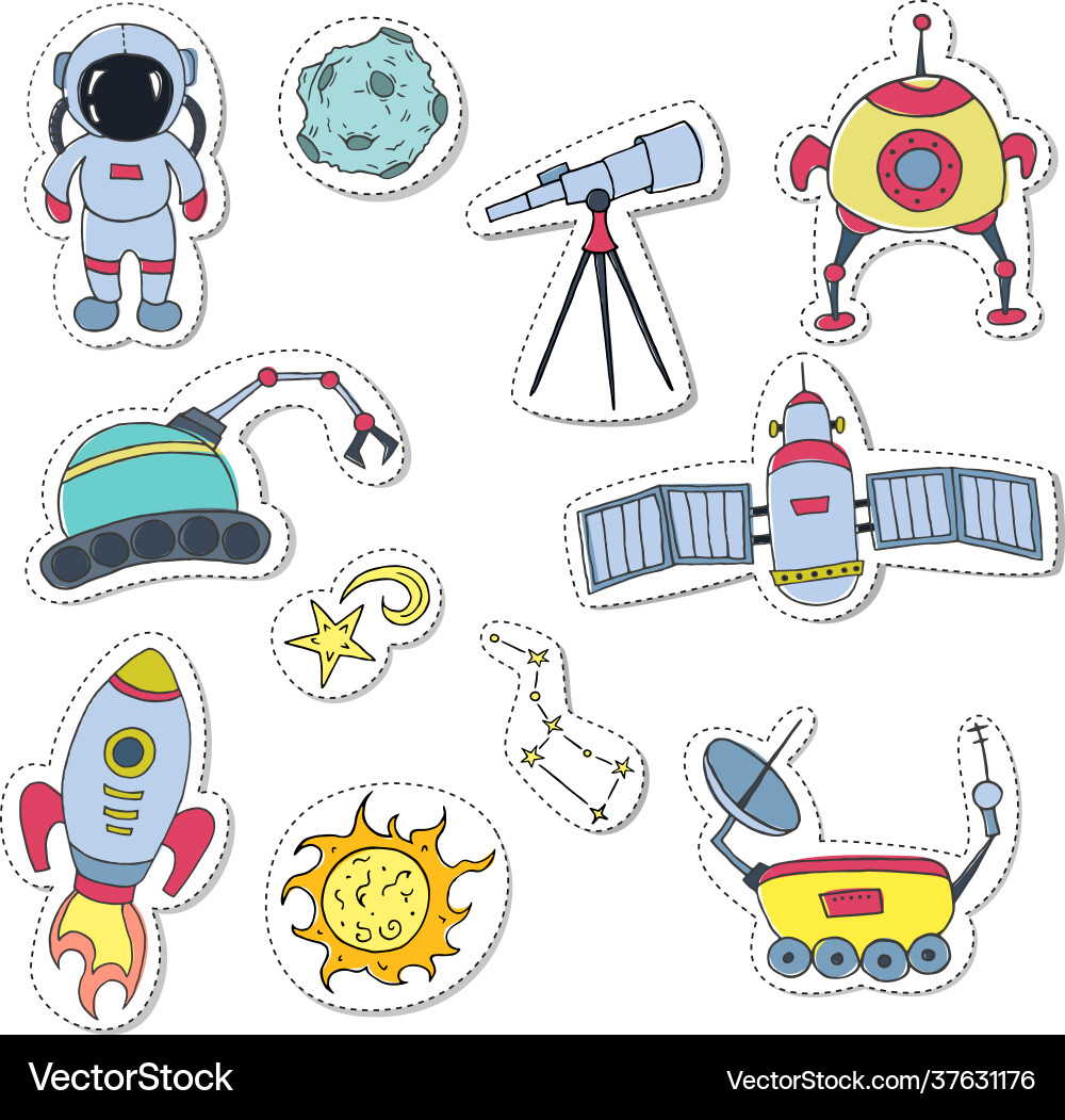 Set stickers with different space objects Set stickers with different space objects vector image