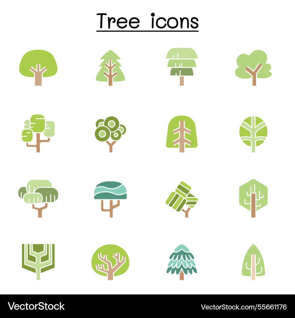 Tree icon set in flat color style vector image