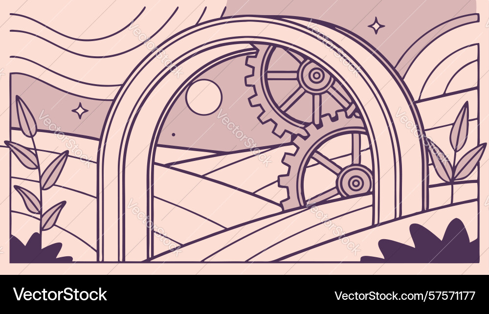 Abstract archway with intricate gears Vector Image