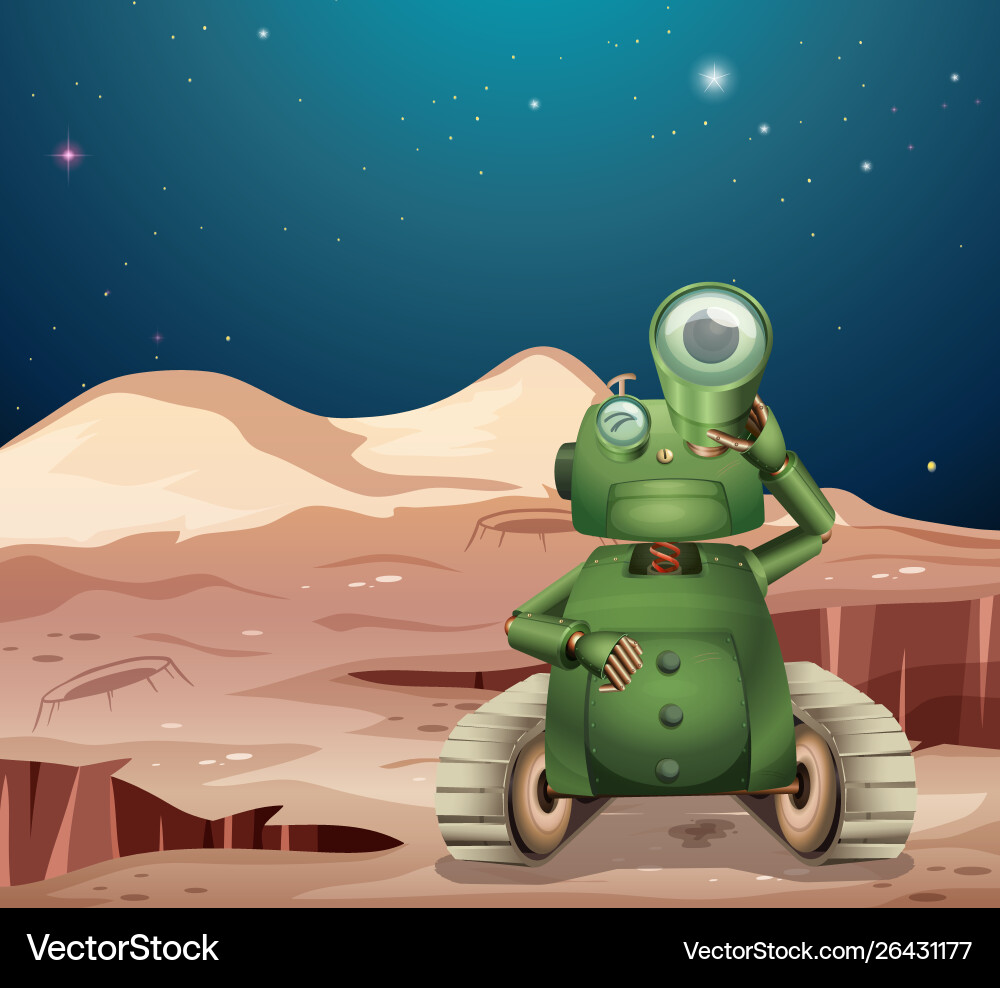 Alien robot on mars scene vector image