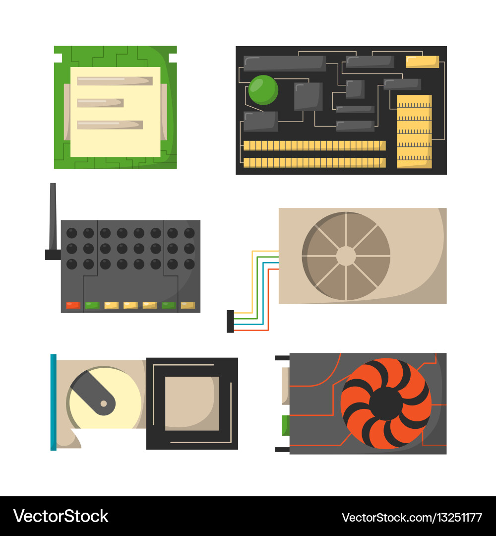 Computer parts network component accessories vector image