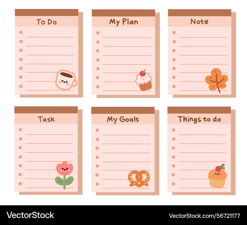 Cute notepad with tasks and goals templates Vector Image