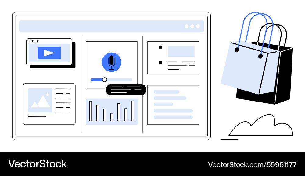 E-commerce dashboard displaying multimedia content E-commerce dashboard displaying multimedia content Vector Image