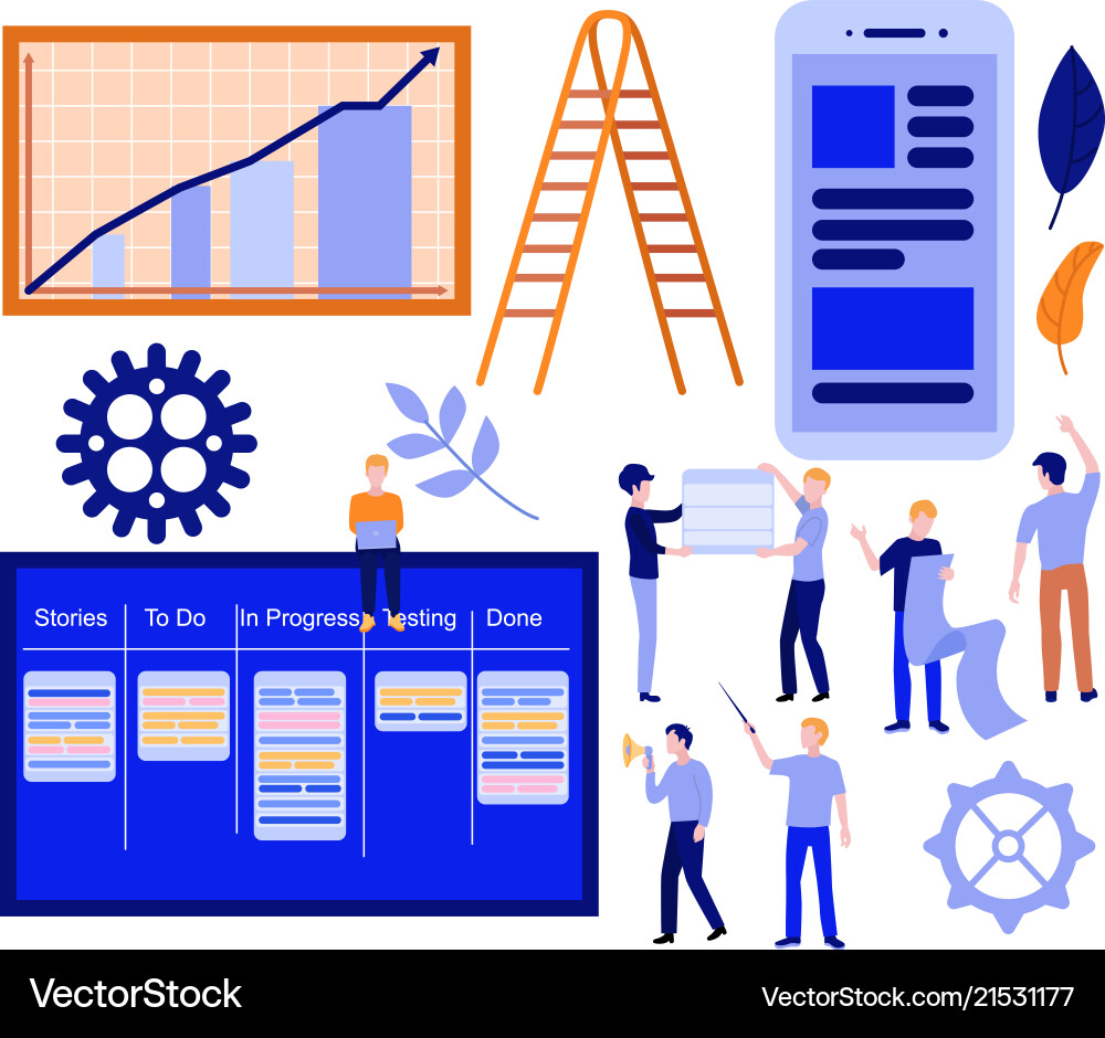 Flat kanban scrum agile concept set vector image