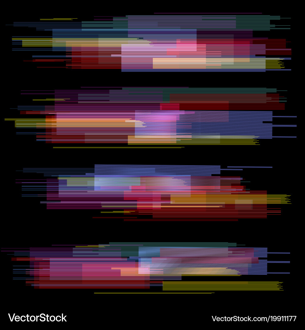 Glitch elements set digital pixel noise color vector image