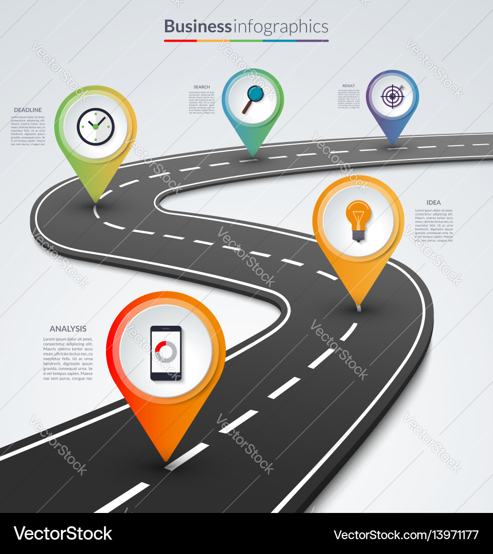 Road Map Infographic with Pin Pointers Vector Image