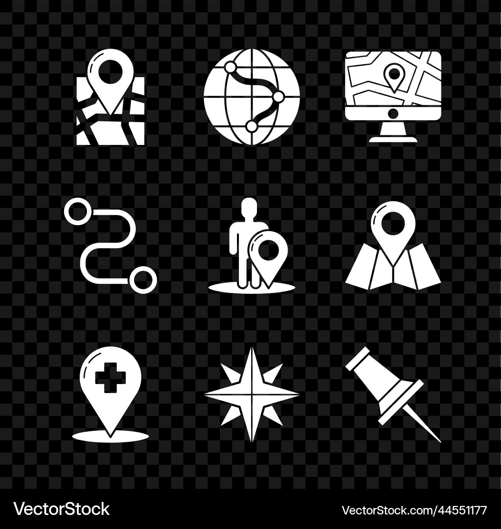 Set folded map with location marker Set folded map with location marker vector image