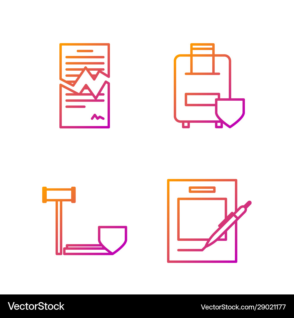 Set line blank notebook and pen judge gavel vector image
