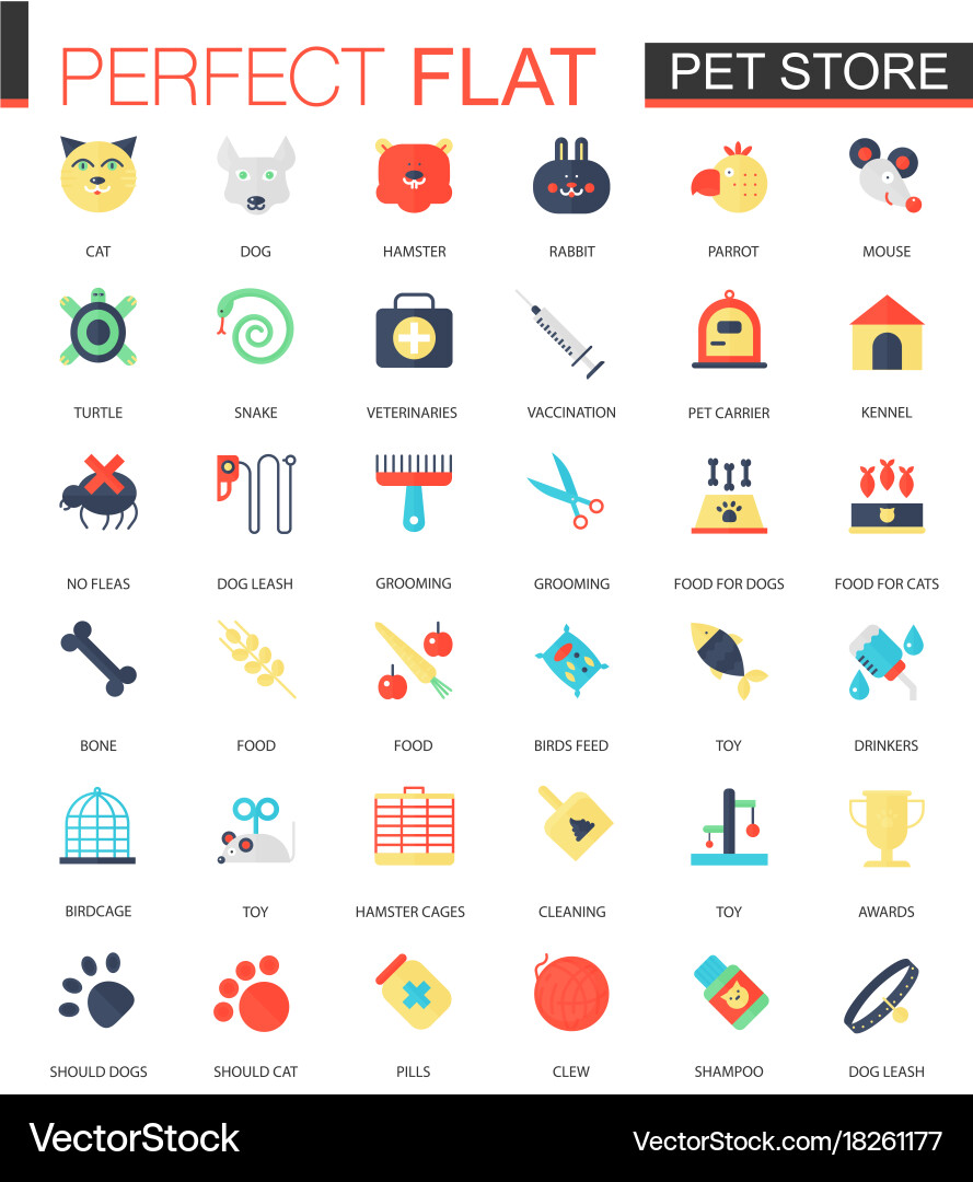 Set of flat pet friend icons vector image